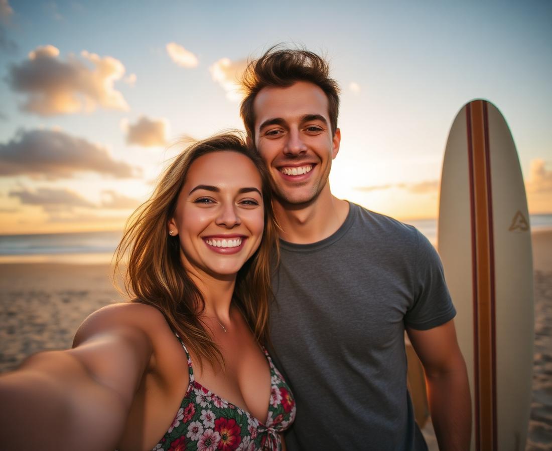 Sophie and Alex on the beach in Bali at sunset